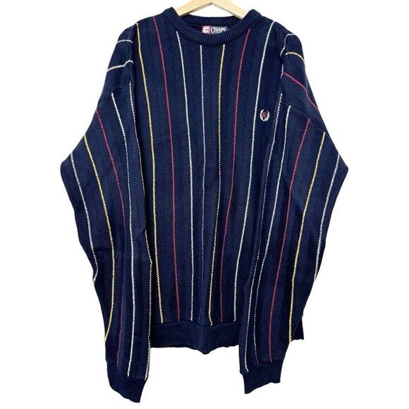 Vintage Ralph Lauren Chaps Sweater Mens XXL Navy Blue Vertical Stripe‎ Colorful - Picture 2 of 9